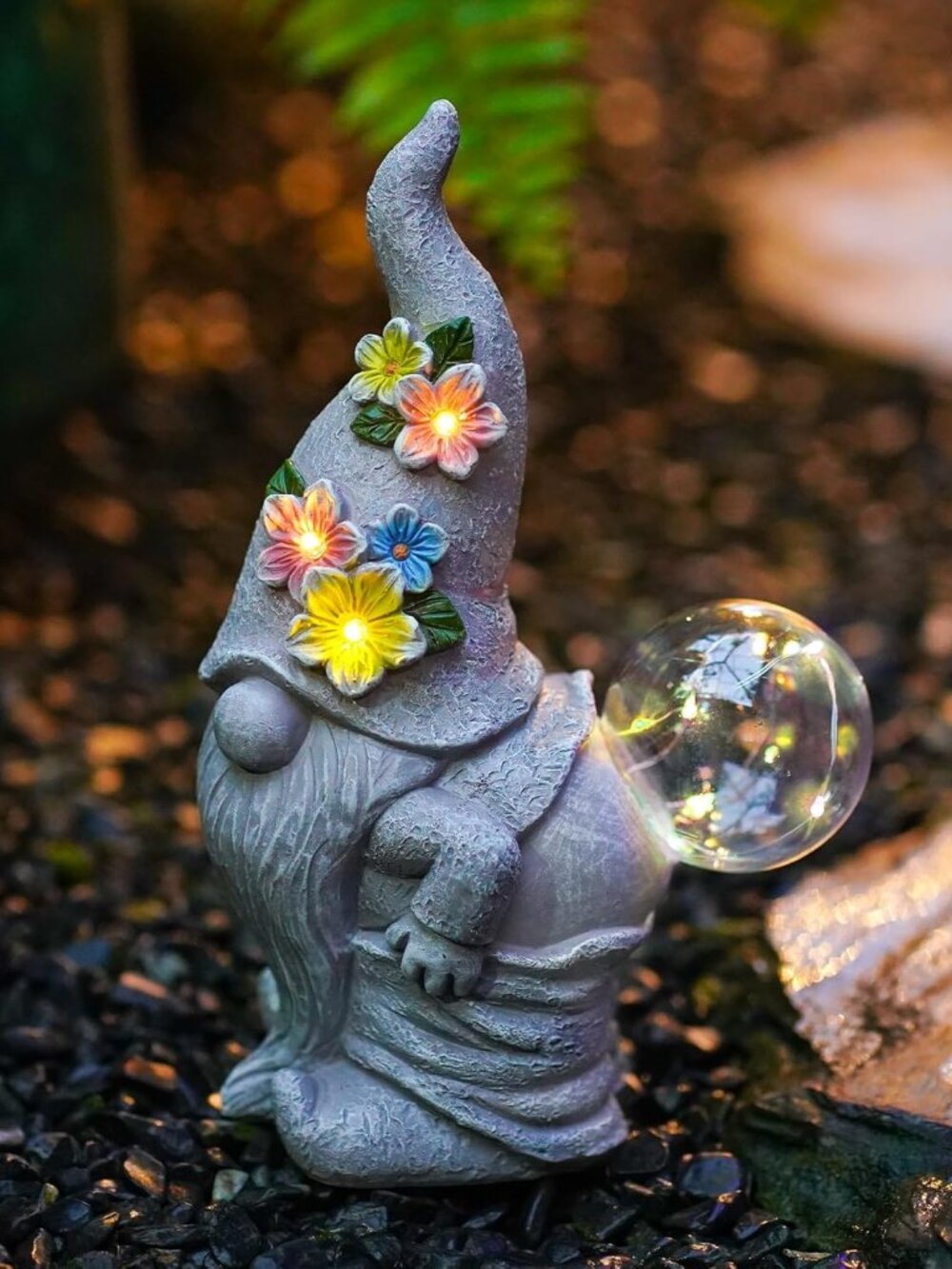Solar Funny Garden Gnome Statue: Outdoor Sculpture Lights for Yard Lawn Porch Ba - Picture 1 of 9